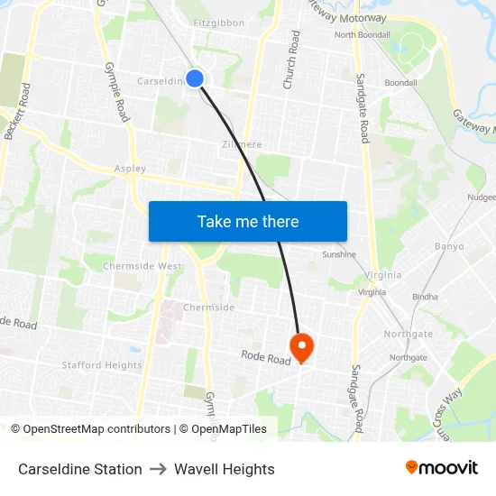 Carseldine Station to Wavell Heights map