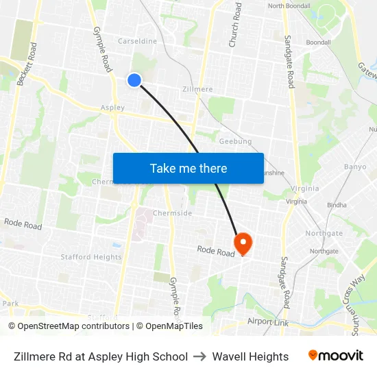 Zillmere Rd at Aspley High School to Wavell Heights map