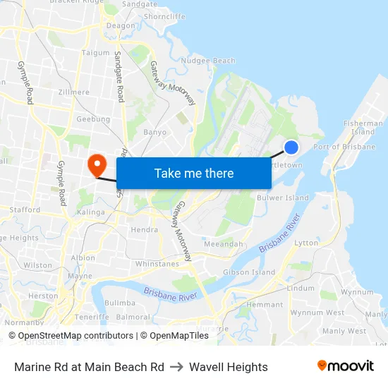 Marine Rd at Main Beach Rd to Wavell Heights map