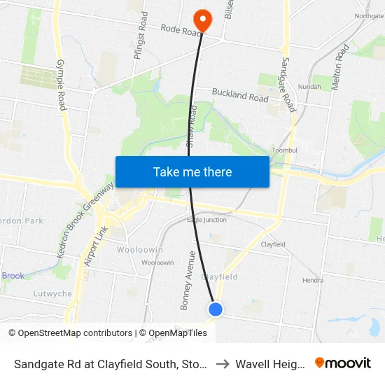 Sandgate Rd at Clayfield South, Stop 23 to Wavell Heights map