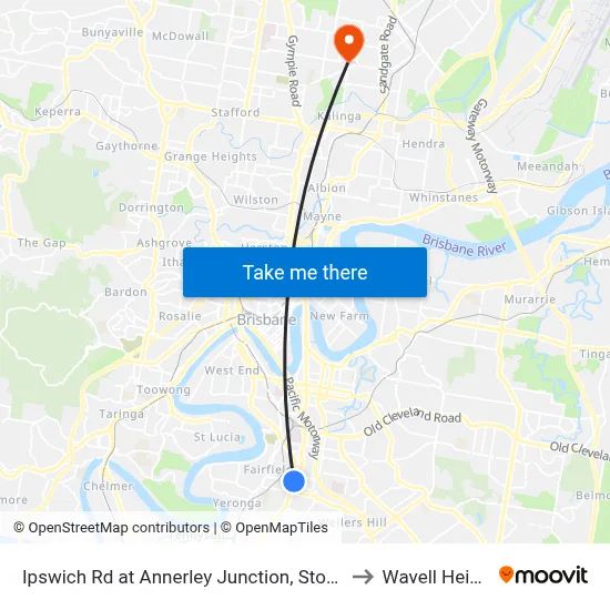 Ipswich Rd at Annerley Junction, Stop 22/21 to Wavell Heights map