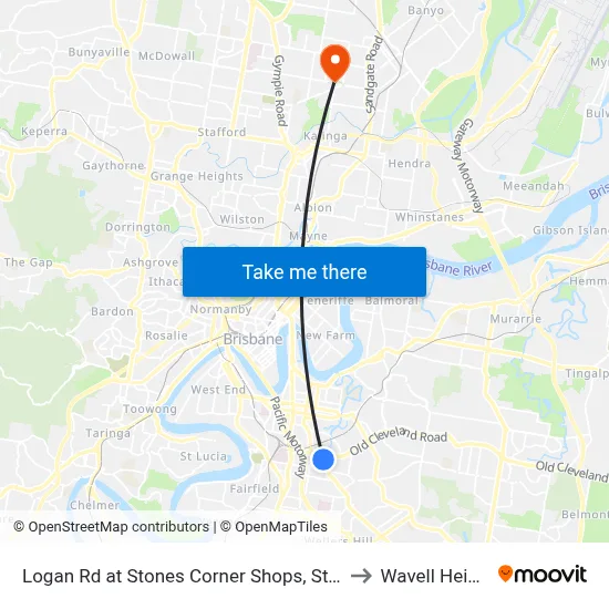 Logan Rd at Stones Corner Shops, Stop 17a to Wavell Heights map