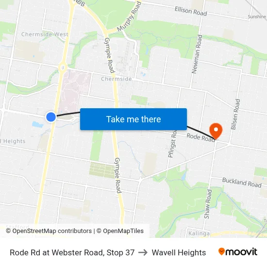 Rode Rd at Webster Road, Stop 37 to Wavell Heights map