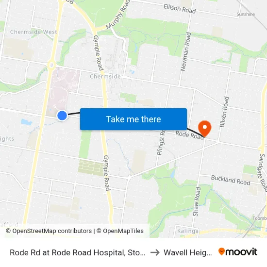 Rode Rd at Rode Road Hospital, Stop 36 to Wavell Heights map