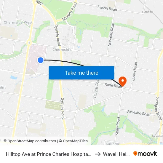 Hilltop Ave at Prince Charles Hospital, Stop 35 to Wavell Heights map
