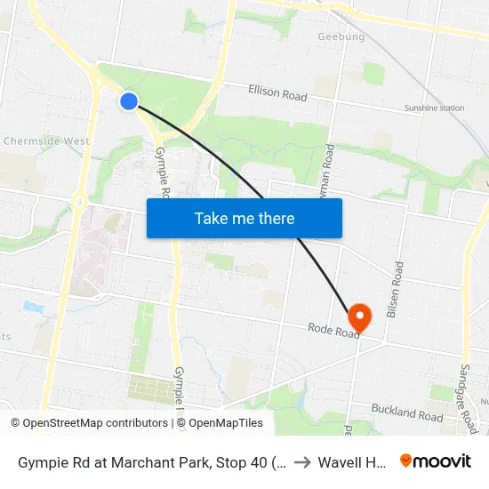 Gympie Rd at Marchant Park, Stop 40 (Temp Closure) to Wavell Heights map