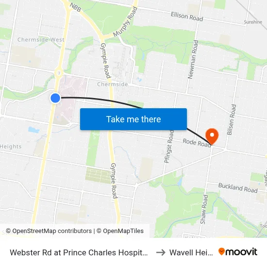 Webster Rd at Prince Charles Hospital, Stop 38 to Wavell Heights map