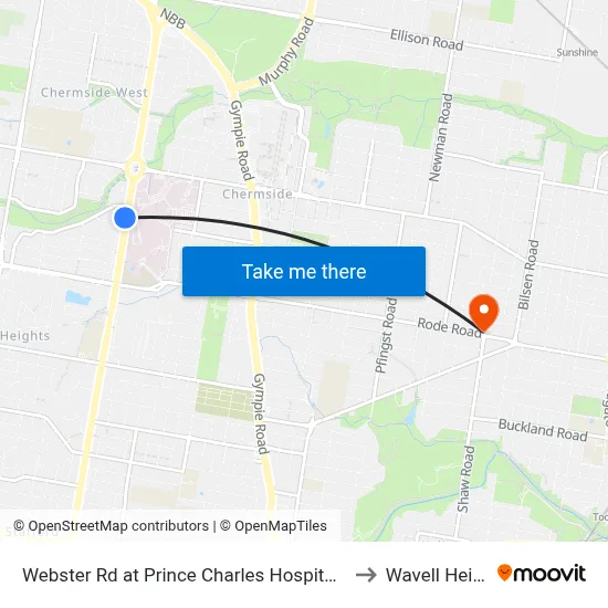 Webster Rd at Prince Charles Hospital, Stop 38 to Wavell Heights map