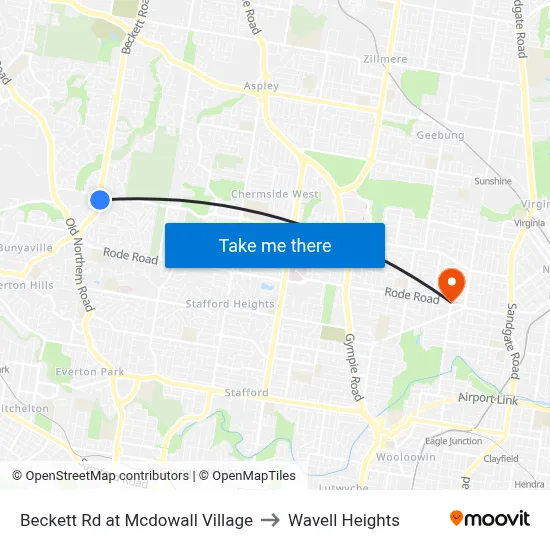 Beckett Rd at Mcdowall Village to Wavell Heights map