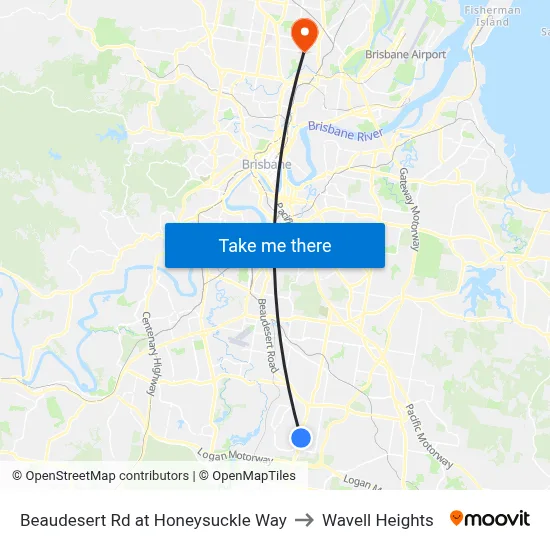 Beaudesert Rd at Honeysuckle Way to Wavell Heights map