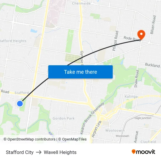 Stafford City to Wavell Heights map
