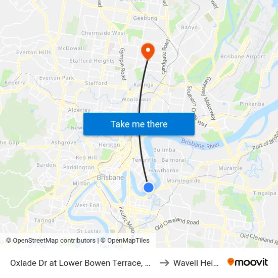 Oxlade Dr at Lower Bowen Terrace, Stop 19 to Wavell Heights map