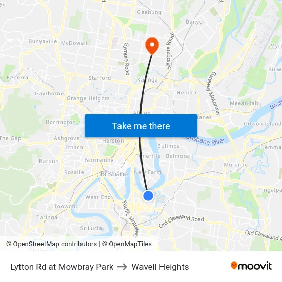 Lytton Rd at Mowbray Park to Wavell Heights map