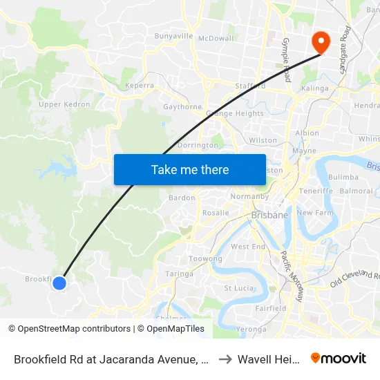 Brookfield Rd at Jacaranda Avenue, Stop 43 to Wavell Heights map