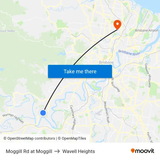 Moggill Rd at Moggill to Wavell Heights map