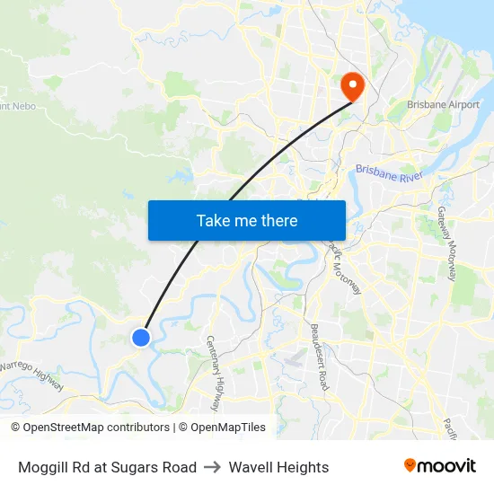 Moggill Rd at Sugars Road to Wavell Heights map
