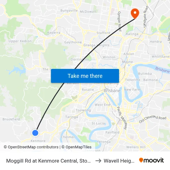 Moggill Rd at Kenmore Central, Stop 37 to Wavell Heights map