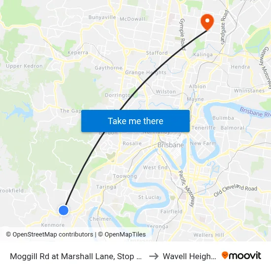 Moggill Rd at Marshall Lane, Stop 32 to Wavell Heights map