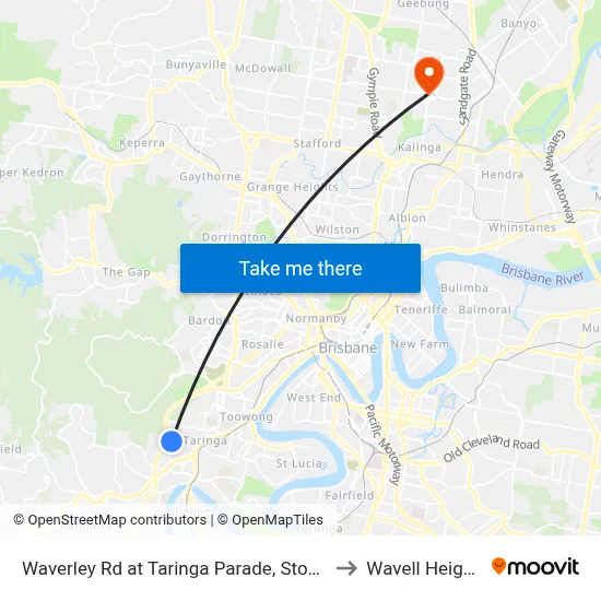 Waverley Rd at Taringa Parade, Stop 27 to Wavell Heights map