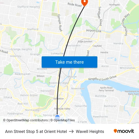 Ann Street Stop 5 at Orient Hotel to Wavell Heights map