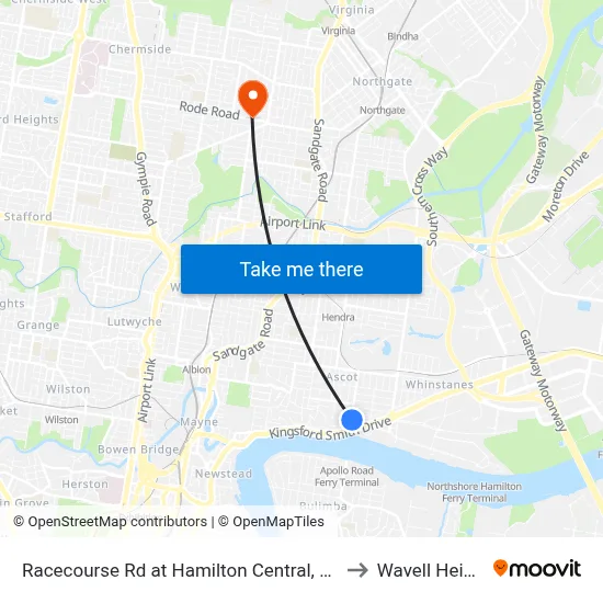 Racecourse Rd at Hamilton Central, Stop 20 to Wavell Heights map