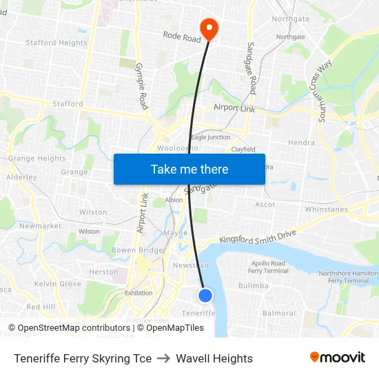 Teneriffe Ferry Skyring Tce to Wavell Heights map