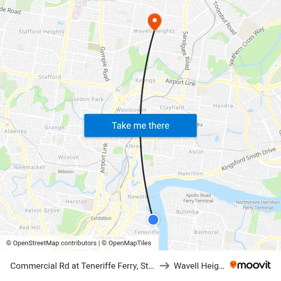 Commercial Rd at Teneriffe Ferry, Stop 16 to Wavell Heights map