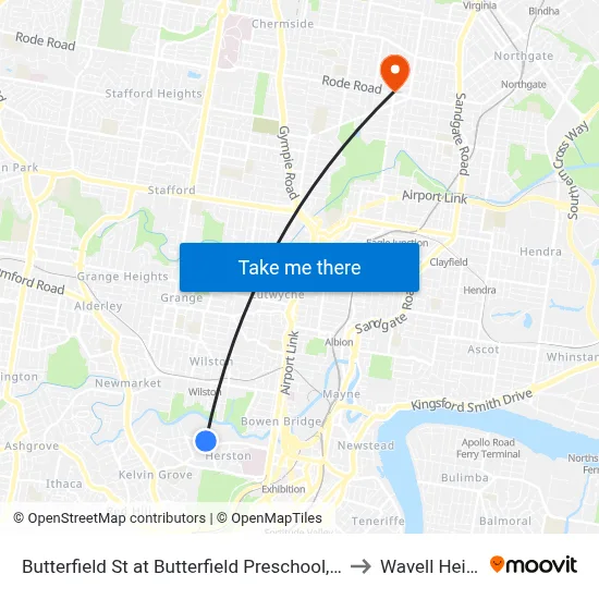 Butterfield St at Butterfield Preschool, Stop 11a to Wavell Heights map