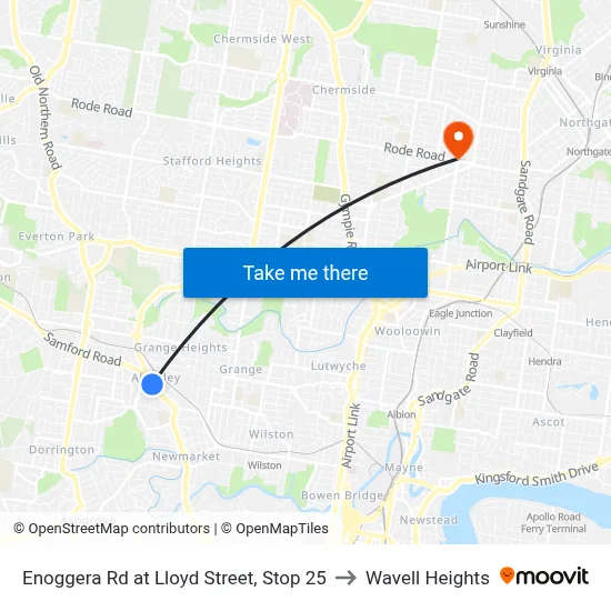 Enoggera Rd at Lloyd Street, Stop 25 to Wavell Heights map