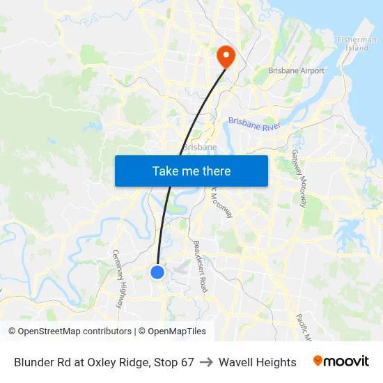 Blunder Rd at Oxley Ridge, Stop 67 to Wavell Heights map