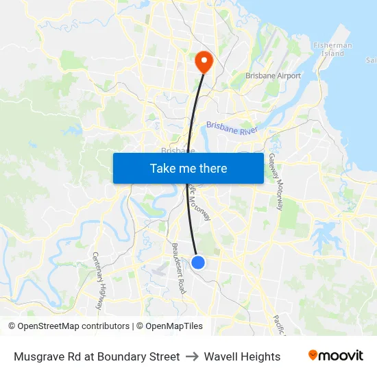 Musgrave Rd at Boundary Street to Wavell Heights map