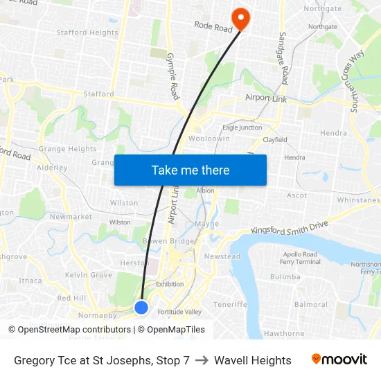 Gregory Tce at St Josephs, Stop 7 to Wavell Heights map