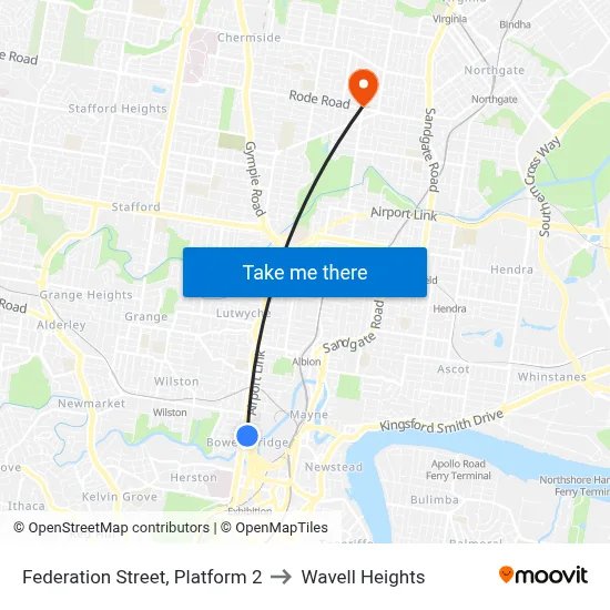 Federation Street, Platform 2 to Wavell Heights map