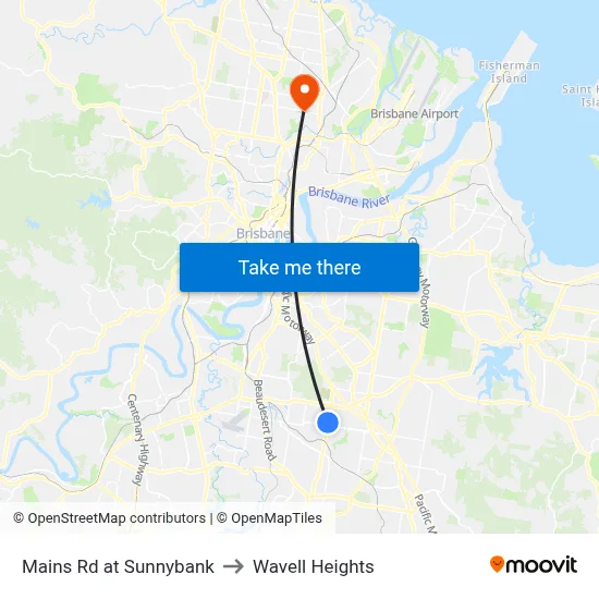 Mains Rd at Sunnybank to Wavell Heights map