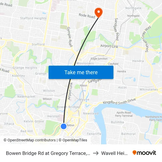 Bowen Bridge Rd at Gregory Terrace, Stop 7 to Wavell Heights map