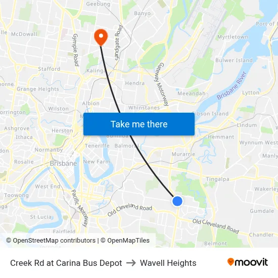 Creek Rd at Carina Bus Depot to Wavell Heights map