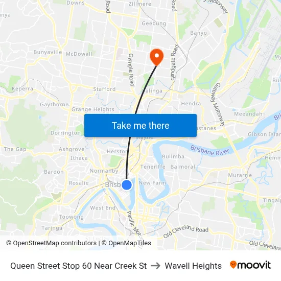 Queen Street Stop 60 Near Creek St to Wavell Heights map