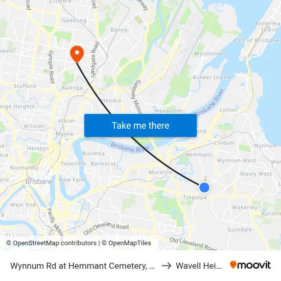 Wynnum Rd at Hemmant Cemetery, Stop 44 to Wavell Heights map
