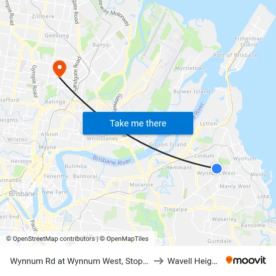 Wynnum Rd at Wynnum West, Stop 55 to Wavell Heights map