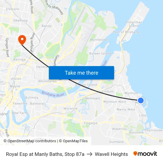 Royal Esp at Manly Baths, Stop 87a to Wavell Heights map