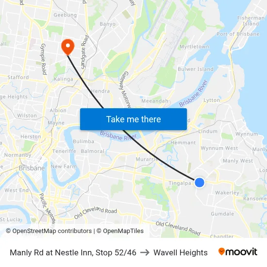 Manly Rd at Nestle Inn, Stop 52/46 to Wavell Heights map