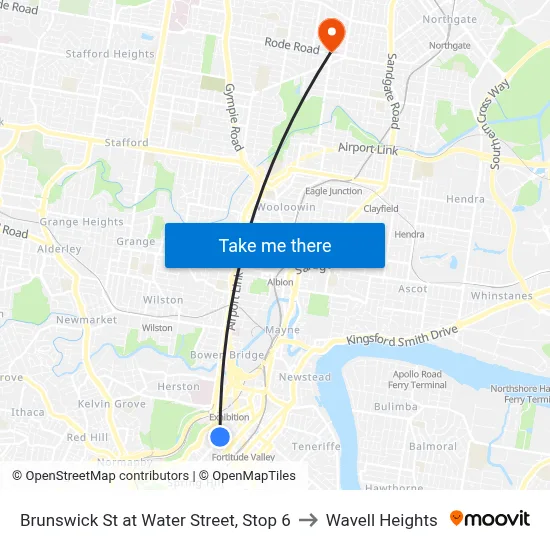 Brunswick St at Water Street, Stop 6 to Wavell Heights map