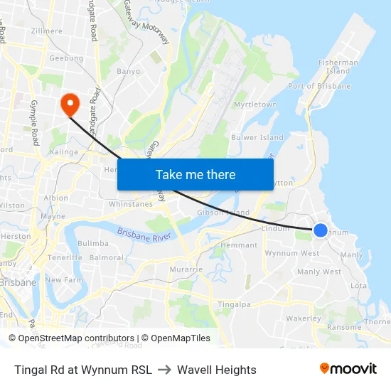 Tingal Rd at Wynnum RSL to Wavell Heights map