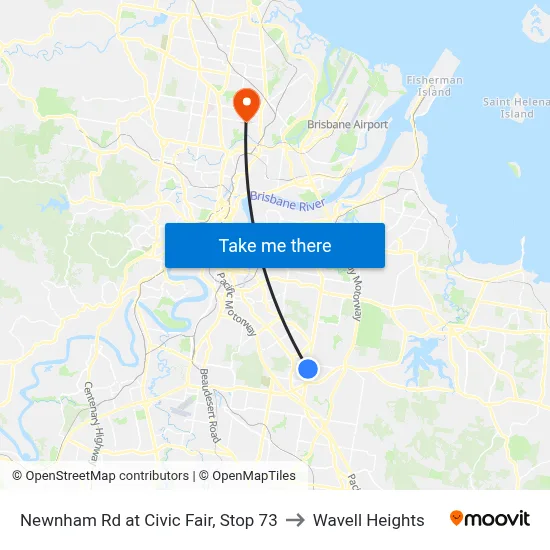 Newnham Rd at Civic Fair, Stop 73 to Wavell Heights map