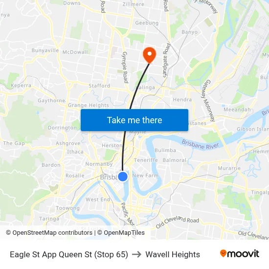 Eagle St App Queen St (Stop 65) to Wavell Heights map