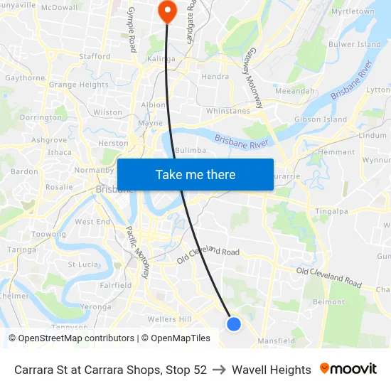 Carrara St at Carrara Shops, Stop 52 to Wavell Heights map