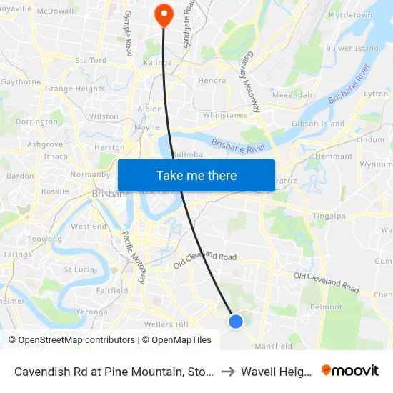 Cavendish Rd at Pine Mountain, Stop 52 to Wavell Heights map