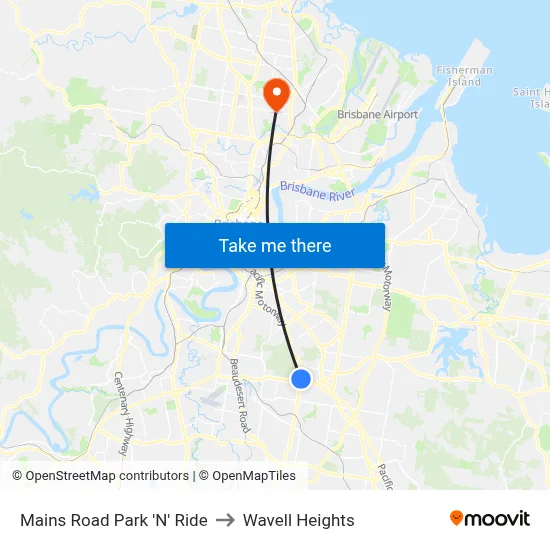 Mains Road Park 'N' Ride to Wavell Heights map