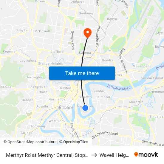 Merthyr Rd at Merthyr Central, Stop 11 to Wavell Heights map