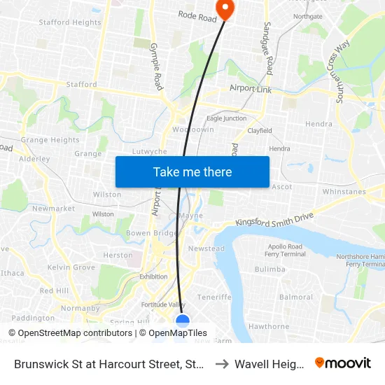 Brunswick St at Harcourt Street, Stop 6 to Wavell Heights map